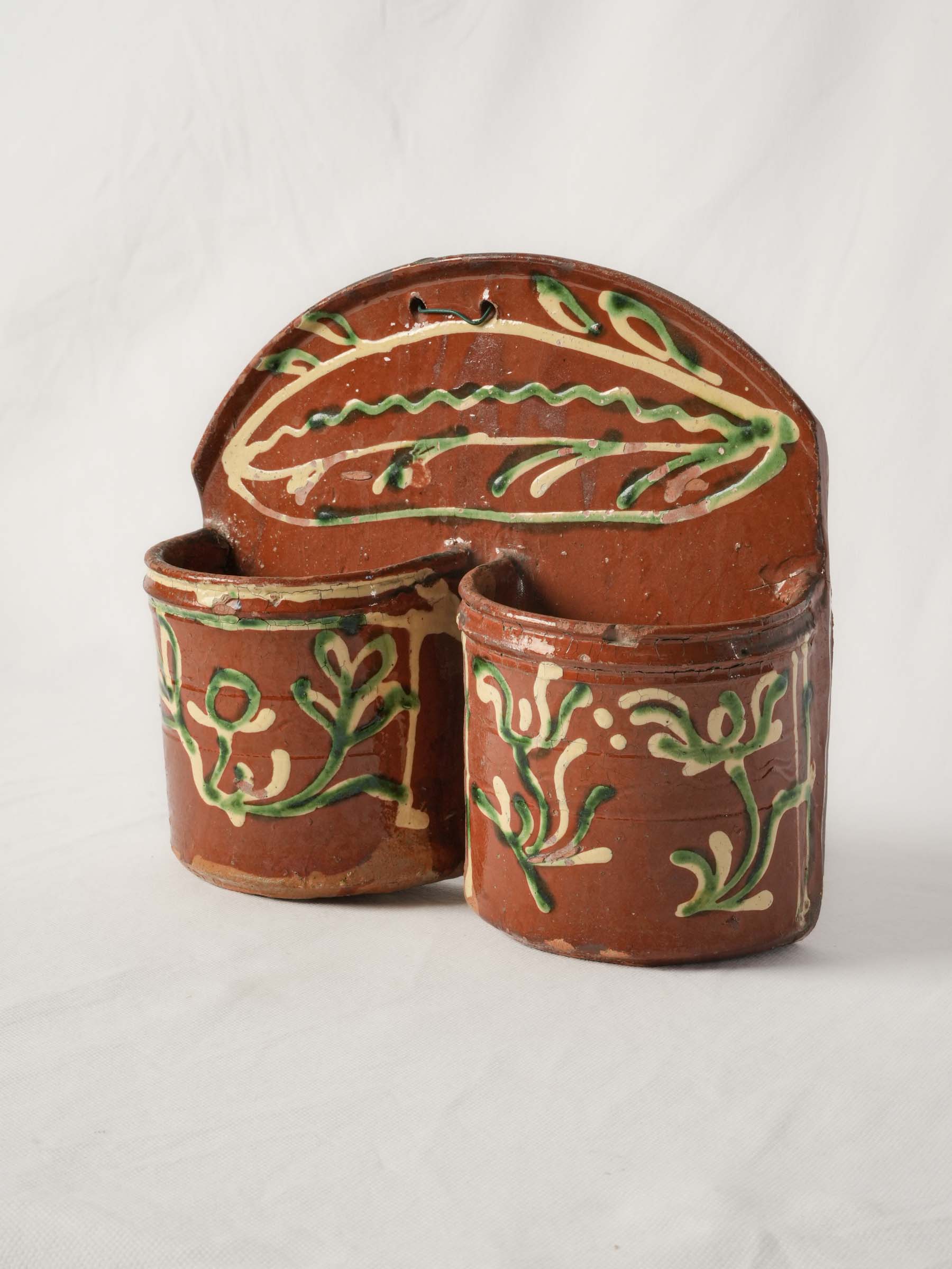 Early 20th century Savoyard terracotta twin wall cutlery strainer
