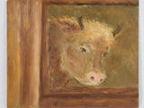 Oil-on-board, brown cow painting