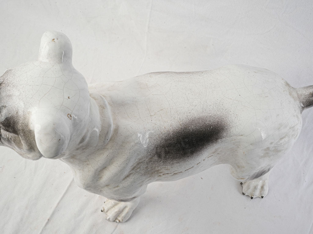 Weathered glazed earthenware canine art  