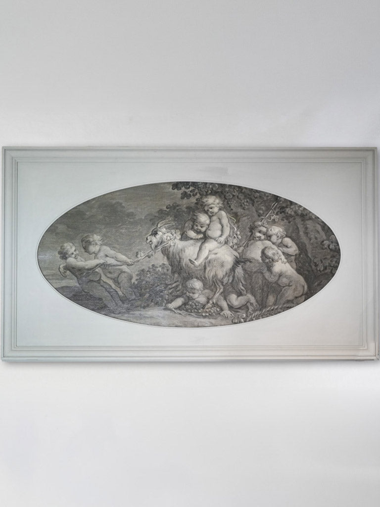 Large 18th Century Grisaille Panel with Putti in a Lively Rustic Allegory - 35¾" x 60¼"
