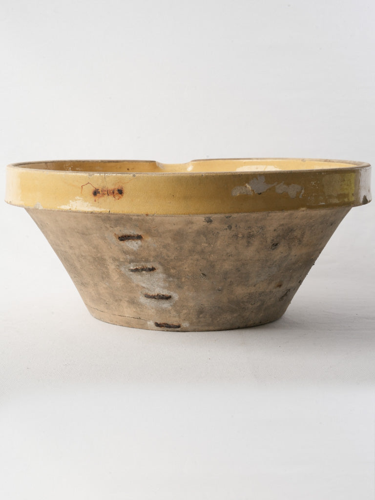 18th-Century French Tian Bowl W/ Beige Glaze And Copper Staples Repair - 17"