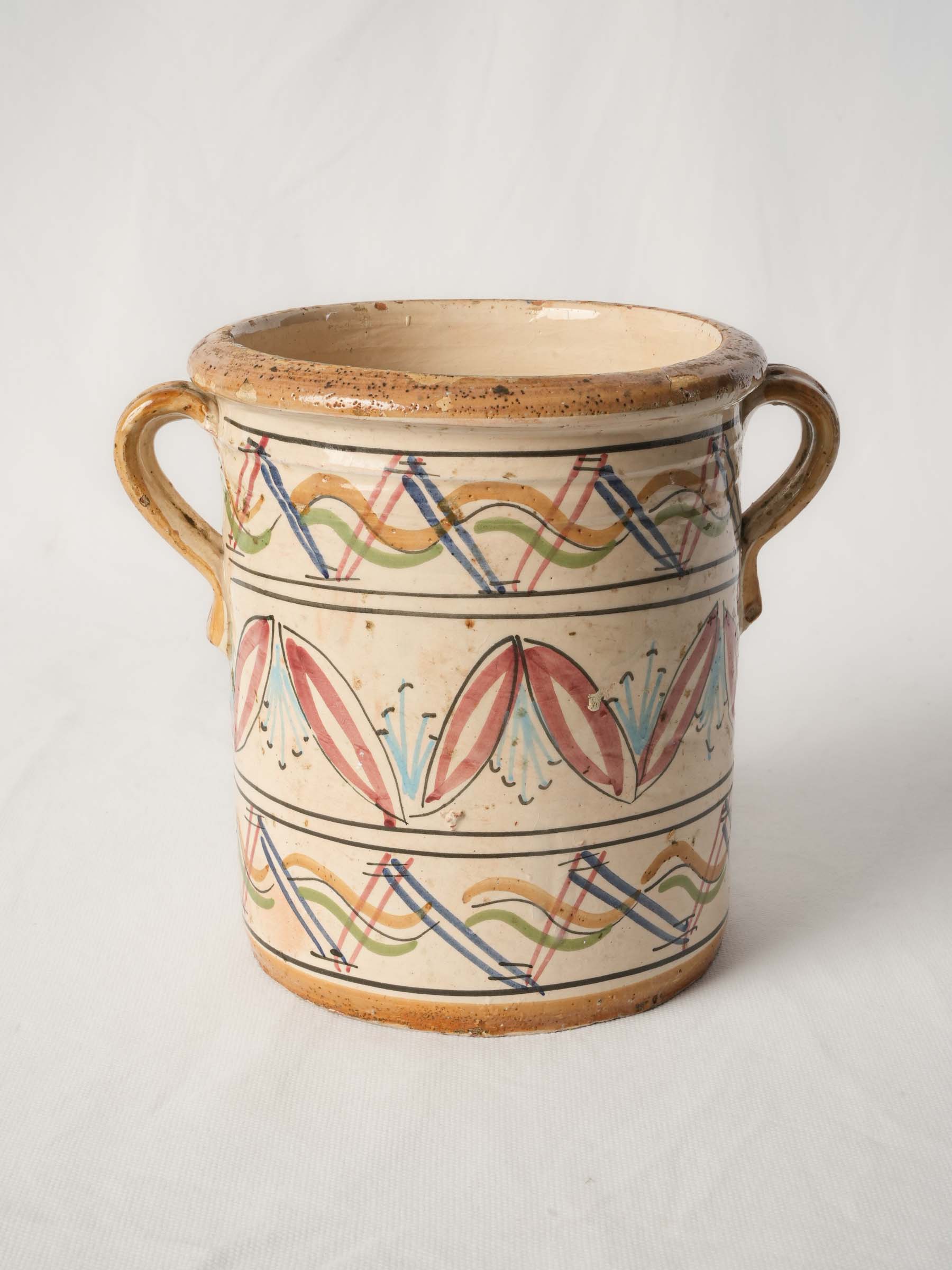 Colorful antique Italian maiolica preserving pot  - 7½"