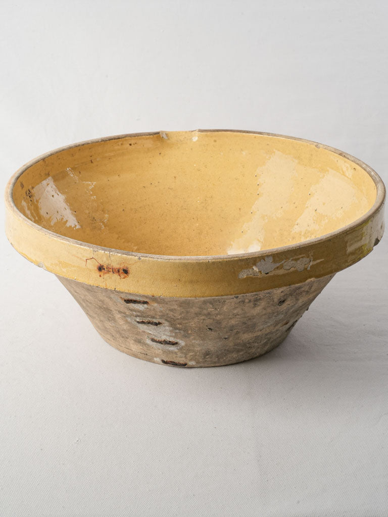 18th-Century French Tian Bowl W/ Beige Glaze And Copper Staples Repair - 17"