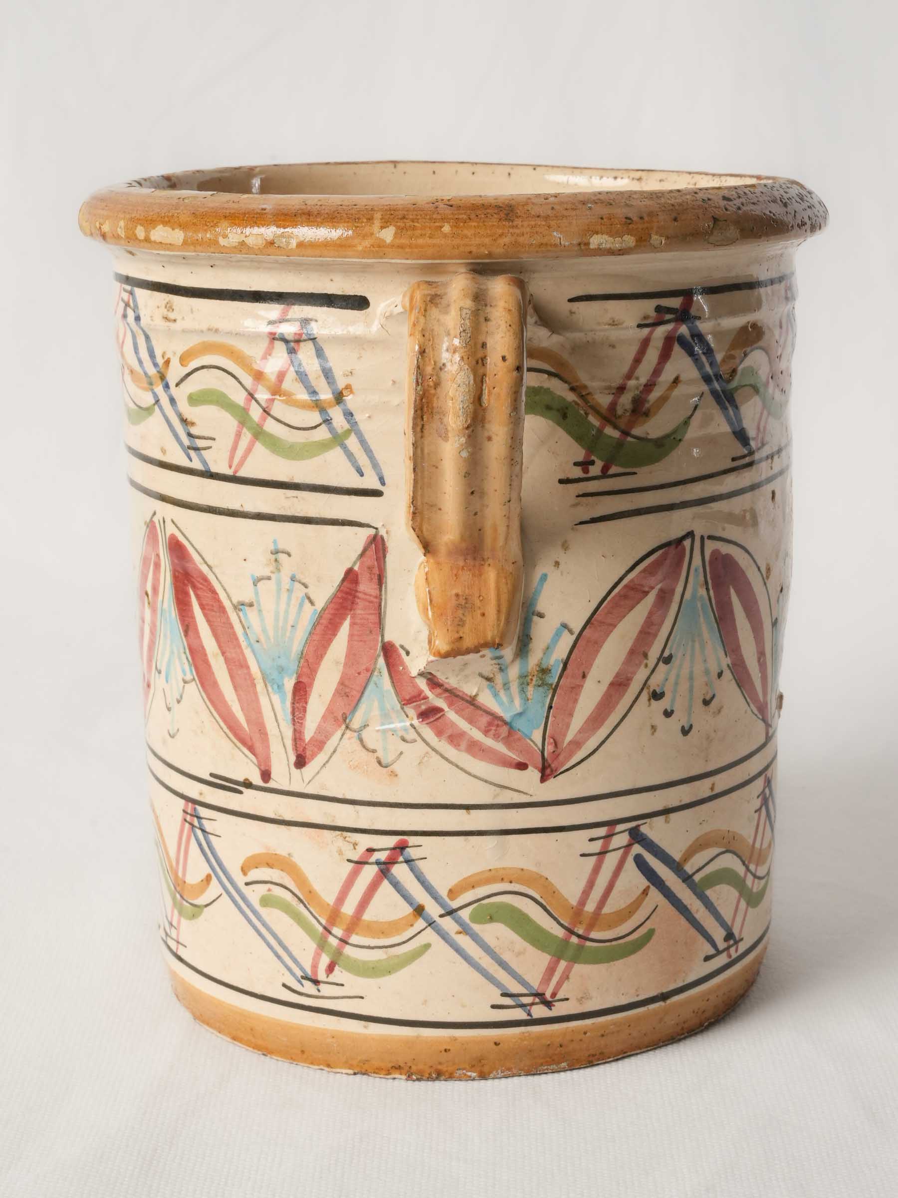 Colorful antique Italian maiolica preserving pot  - 7½"