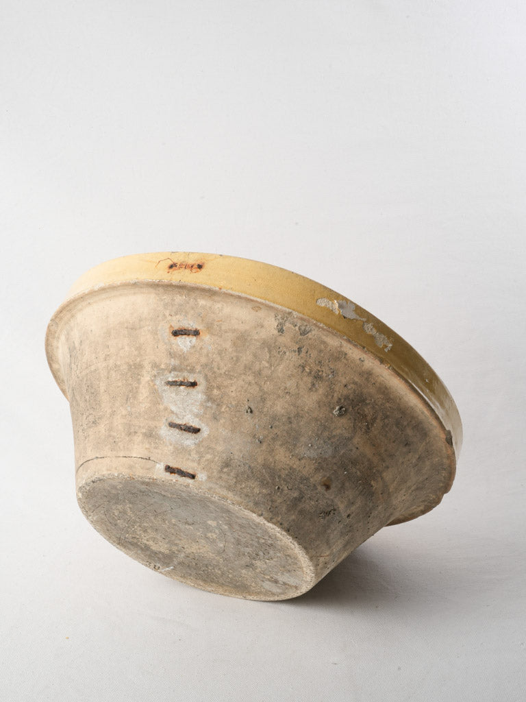 18th-Century French Tian Bowl W/ Beige Glaze And Copper Staples Repair - 17"