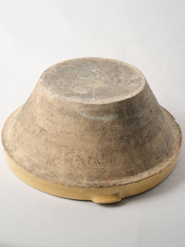 18th-Century French Tian Bowl W/ Beige Glaze And Copper Staples Repair - 17"