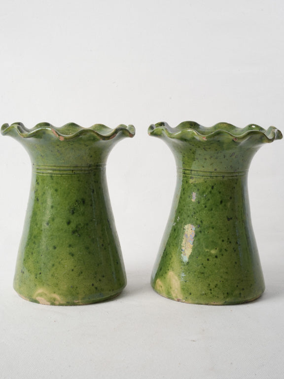 Rustic green glazed ceramic vases  