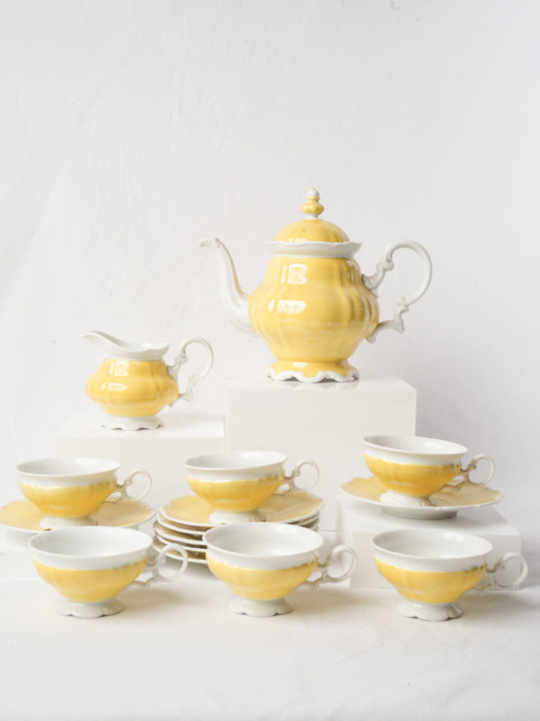 Cheerful Mid-20th Century Yellow Porcelain Tea Service for Six