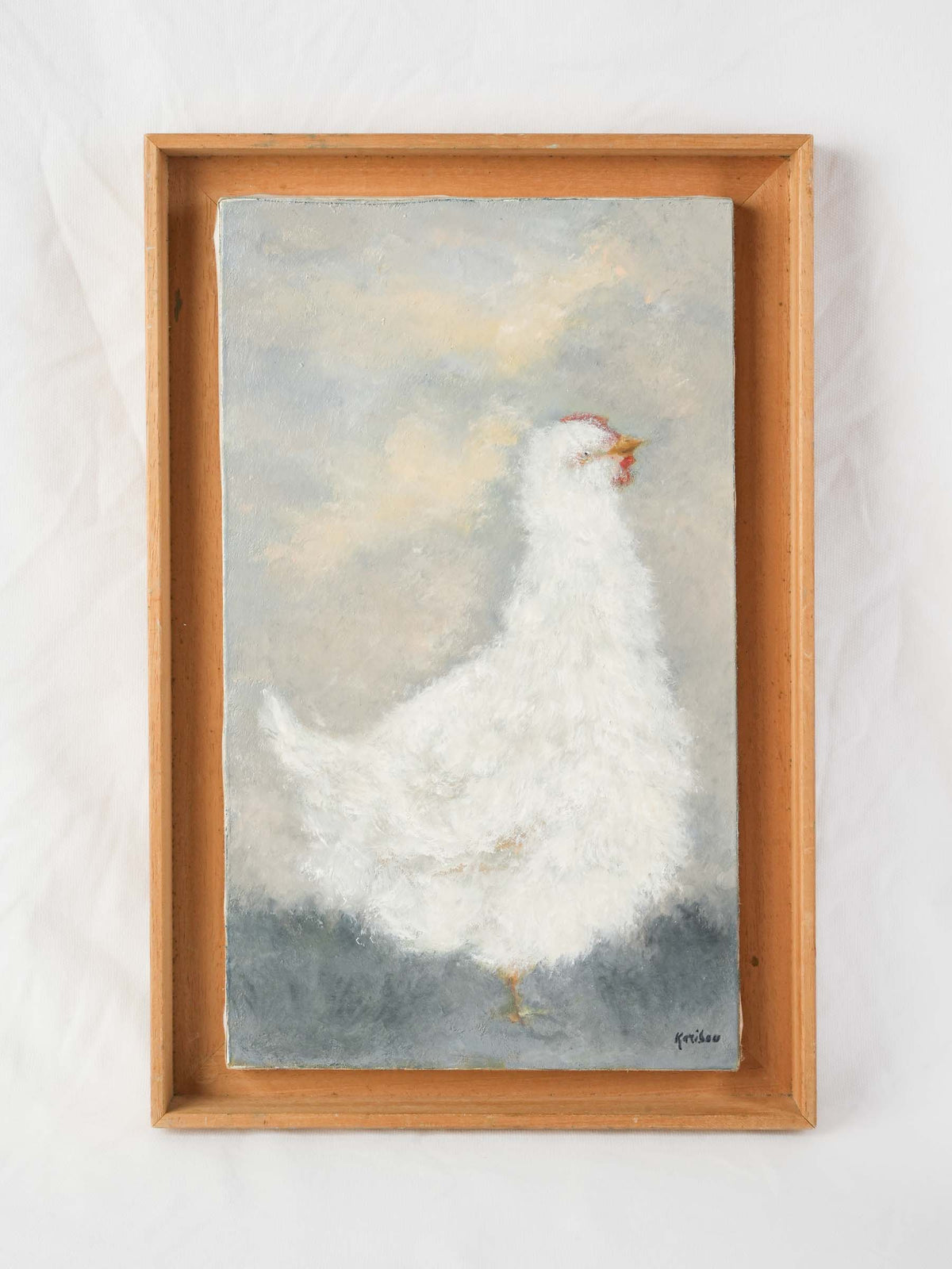 Contemporary Oil Painting of a White Hen by Karibou - 20¾" x 13¾"