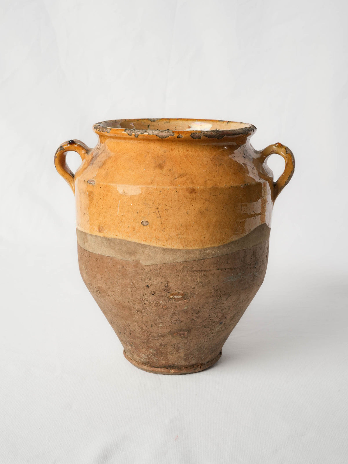 Antique French Ochre-Glazed Terracotta Confit Pot w/ Running Glaze - 9¾"