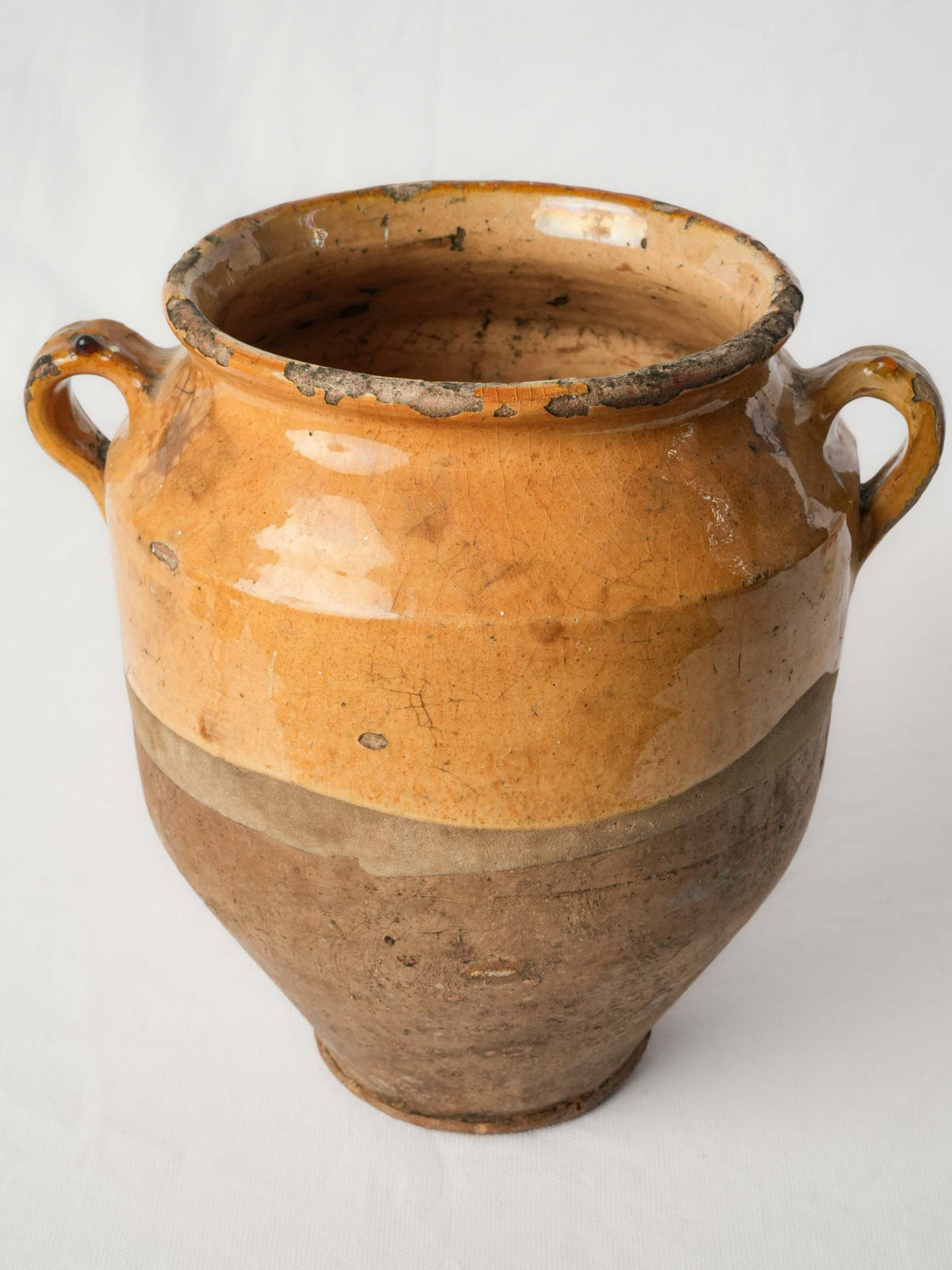 Antique French Ochre-Glazed Terracotta Confit Pot w/ Running Glaze - 9¾"