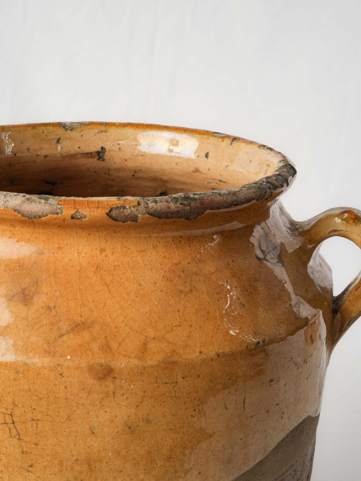 Antique French Ochre-Glazed Terracotta Confit Pot w/ Running Glaze - 9¾"