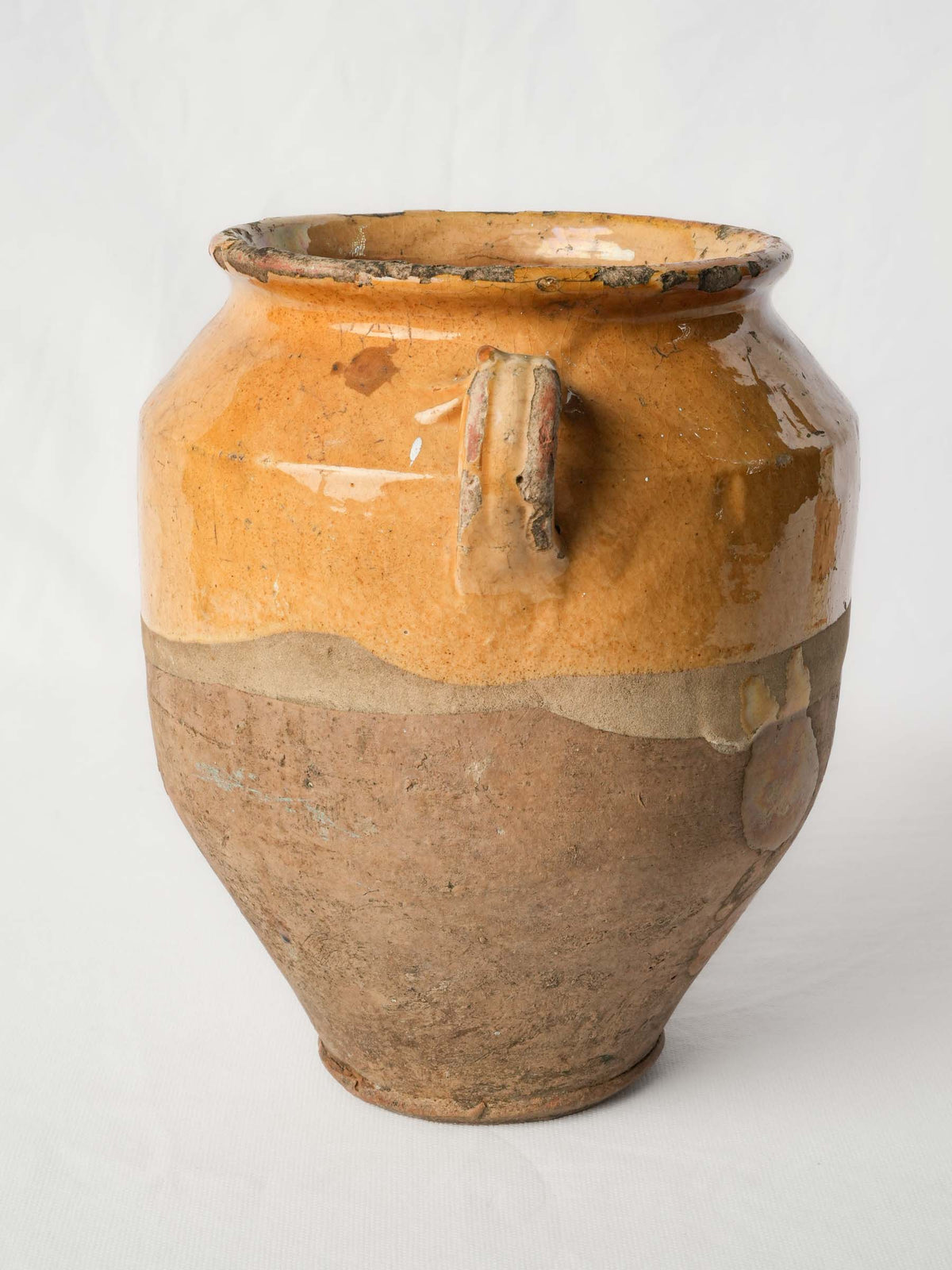 Antique French Ochre-Glazed Terracotta Confit Pot w/ Running Glaze - 9¾"