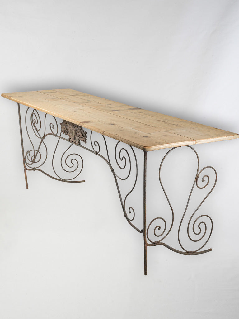 Console Table Created from a Late 19th-Century French Iron Bed Frame w/ Pine Top - 86¼" x 27¼"