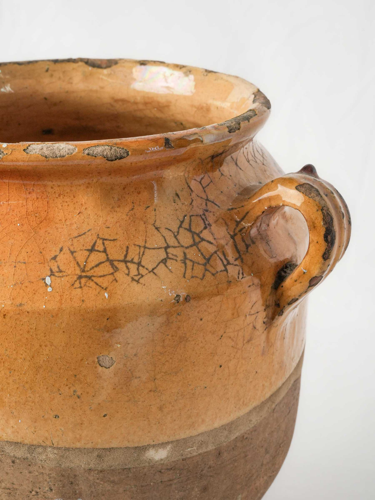 Antique French Ochre-Glazed Terracotta Confit Pot w/ Running Glaze - 9¾"