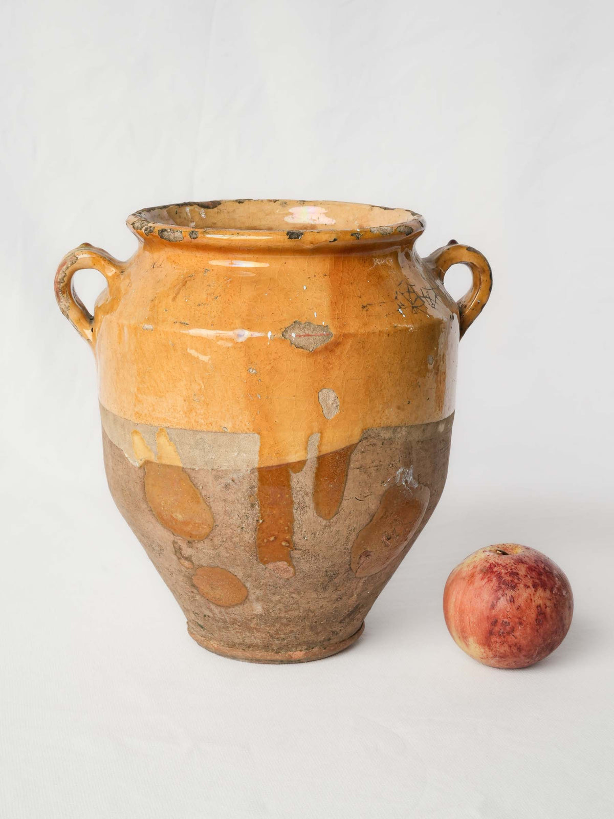 Antique French Ochre-Glazed Terracotta Confit Pot w/ Running Glaze - 9¾"
