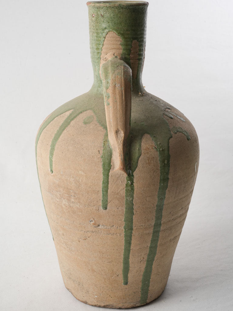 Spanish 19th-Century Terracotta Jug W/ Striking Green Glaze Drips - 16½"