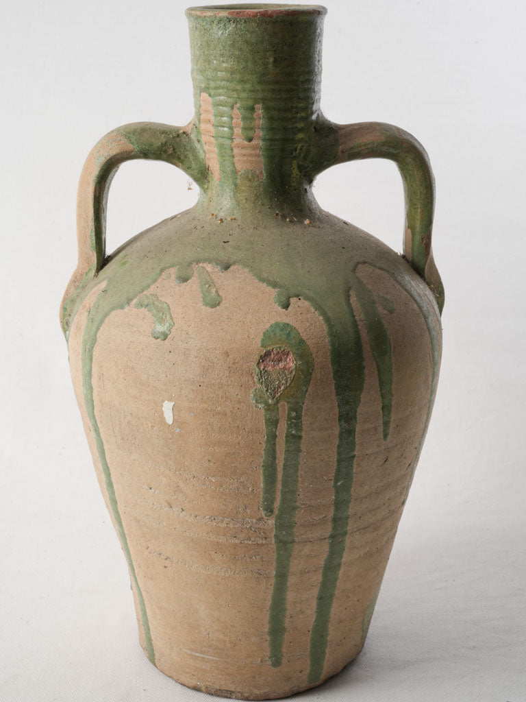 Spanish 19th-Century Terracotta Jug W/ Striking Green Glaze Drips - 16½"