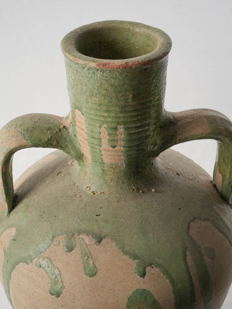 Spanish 19th-Century Terracotta Jug W/ Striking Green Glaze Drips - 16½"