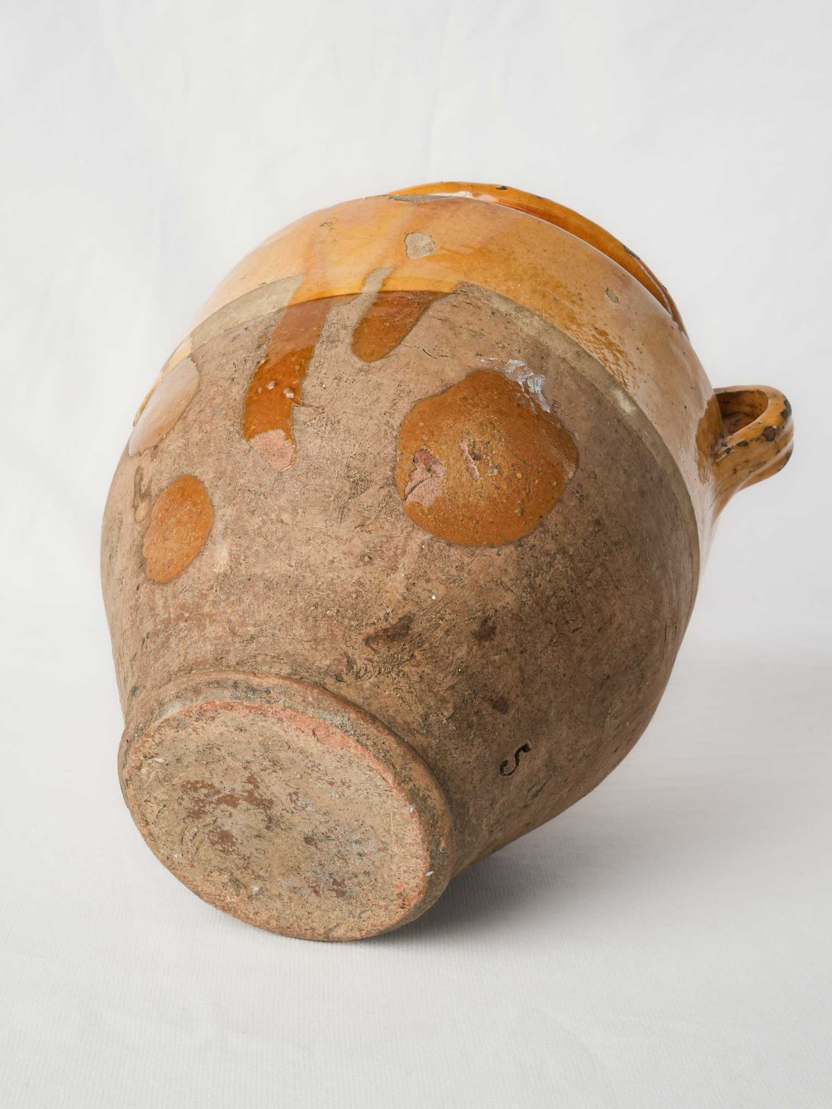 Antique French Ochre-Glazed Terracotta Confit Pot w/ Running Glaze - 9¾"