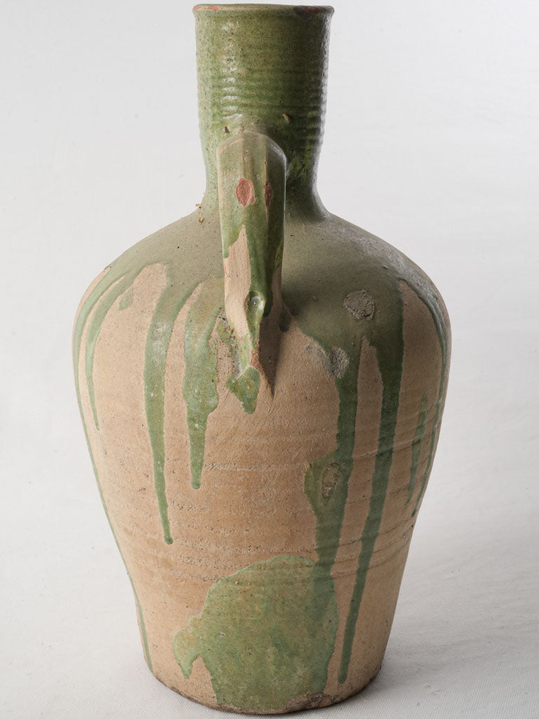 Spanish 19th-Century Terracotta Jug W/ Striking Green Glaze Drips - 16½"