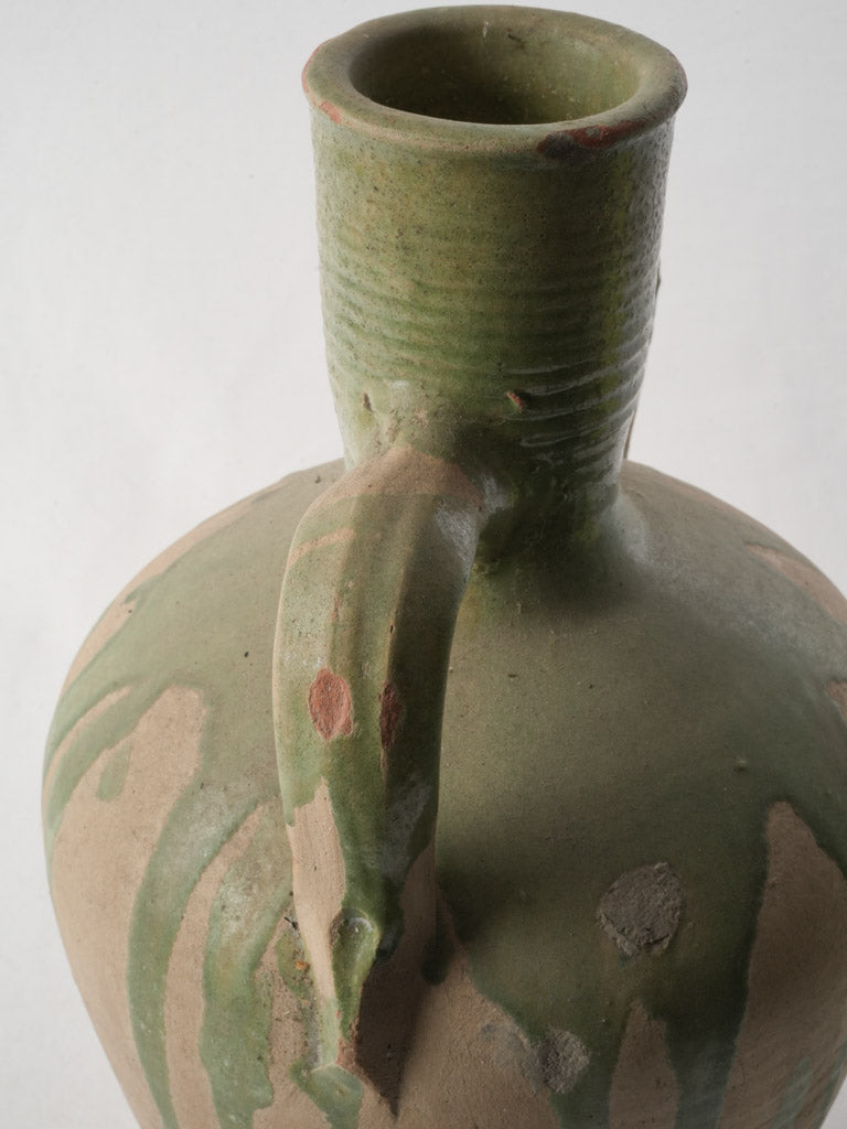 Spanish 19th-Century Terracotta Jug W/ Striking Green Glaze Drips - 16½"