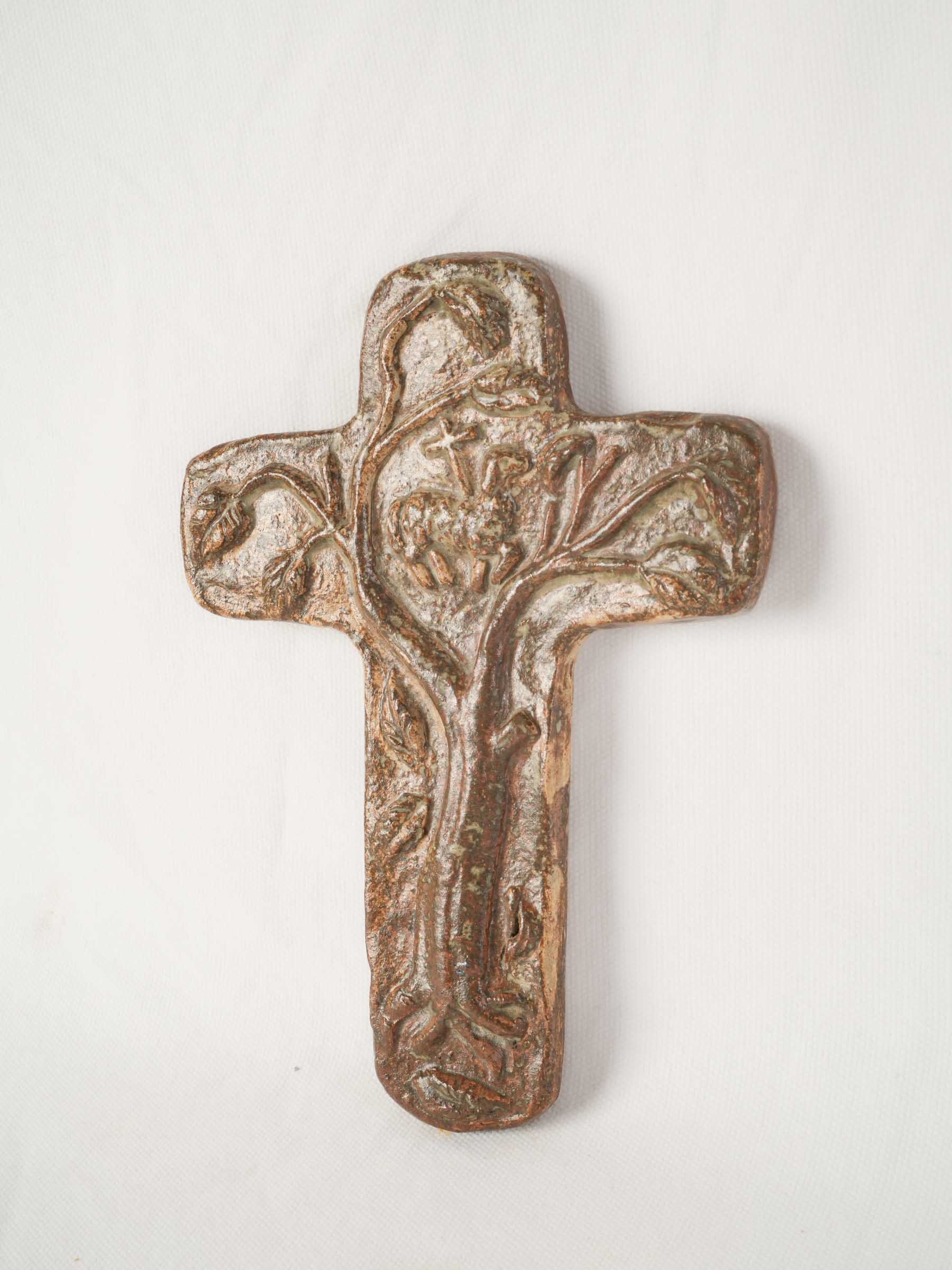 Atelier La Hulotte glazed crucifix w/ tree of life 9"