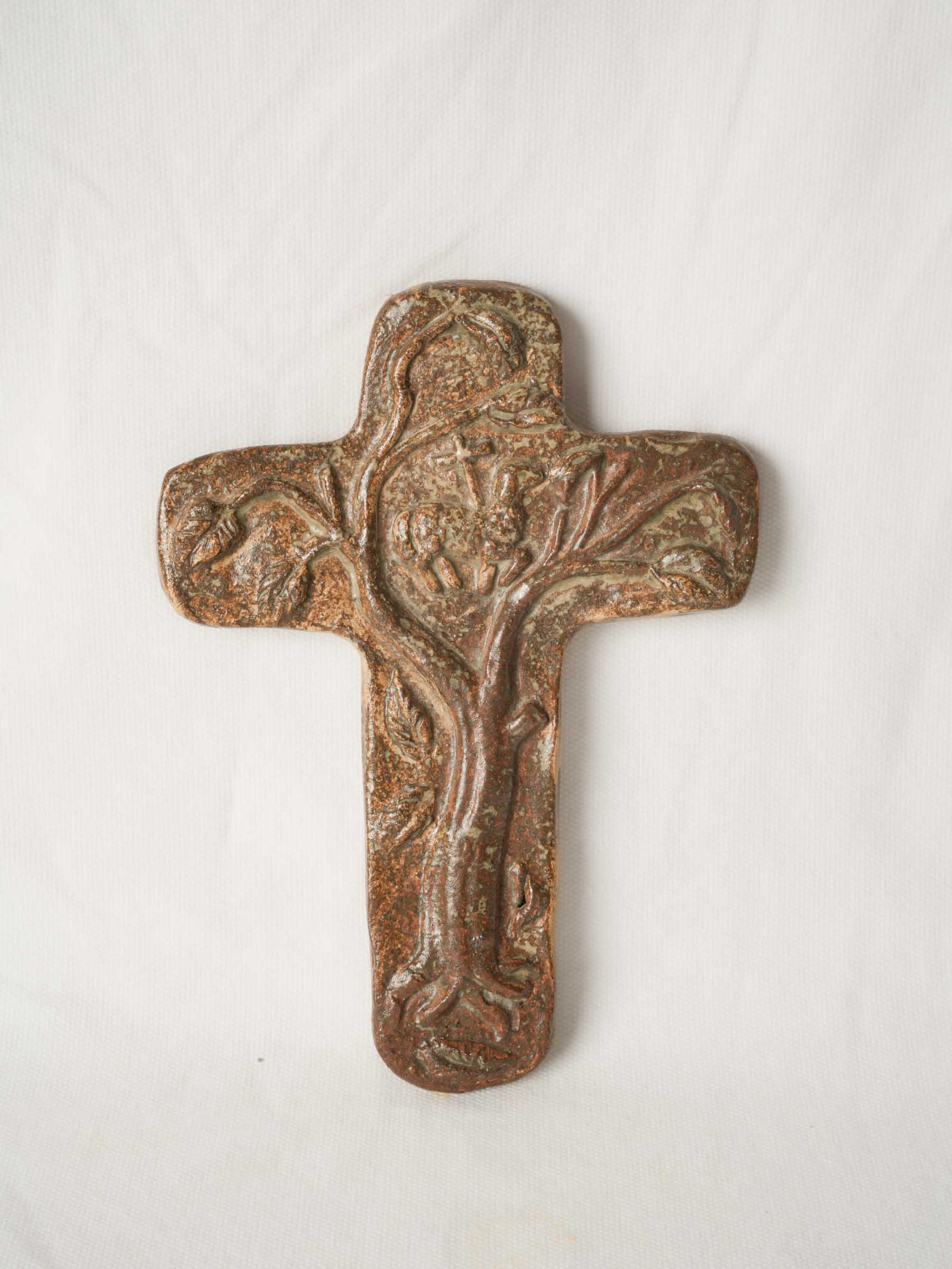 Atelier La Hulotte glazed crucifix w/ tree of life 9"