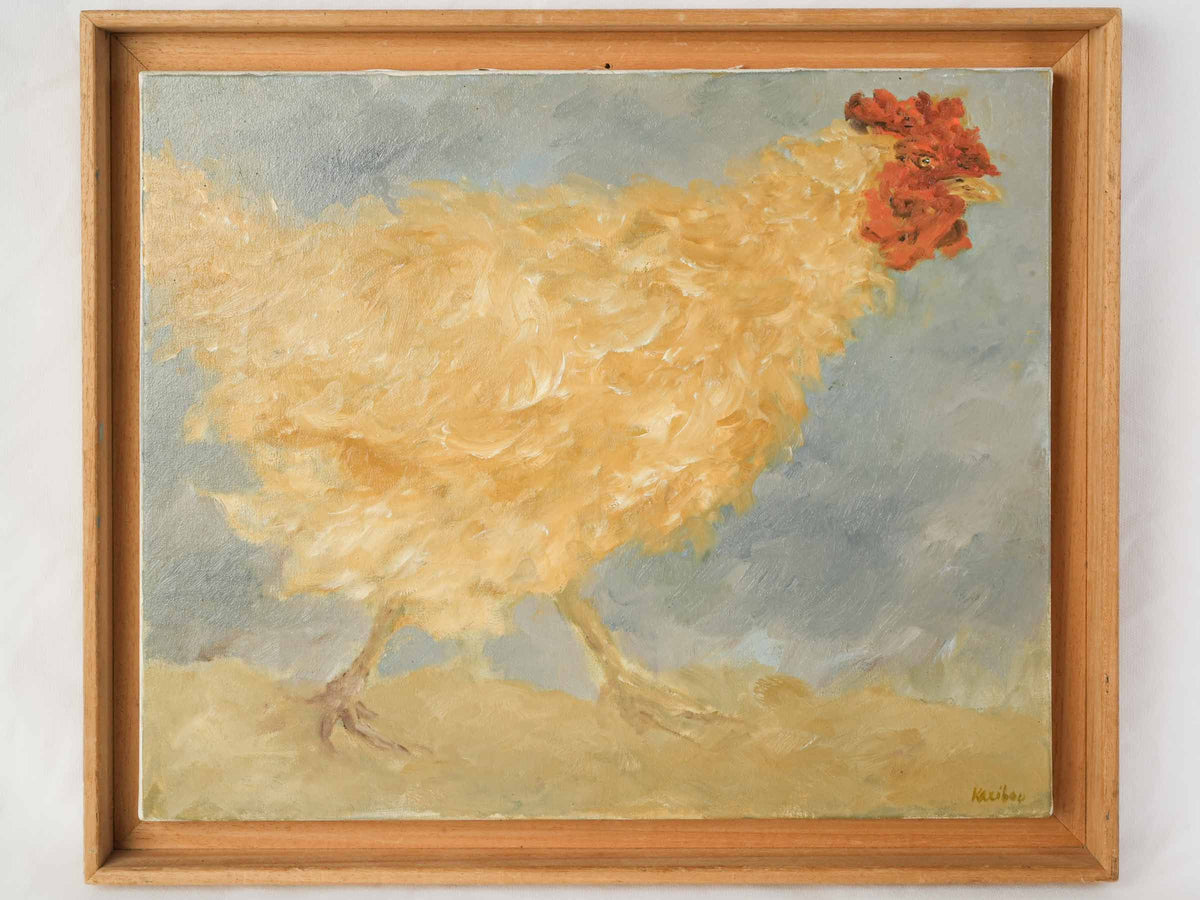 Contemporary Oil Painting of a Striding Buff Hen by Karibou - 17¼" x 20½"