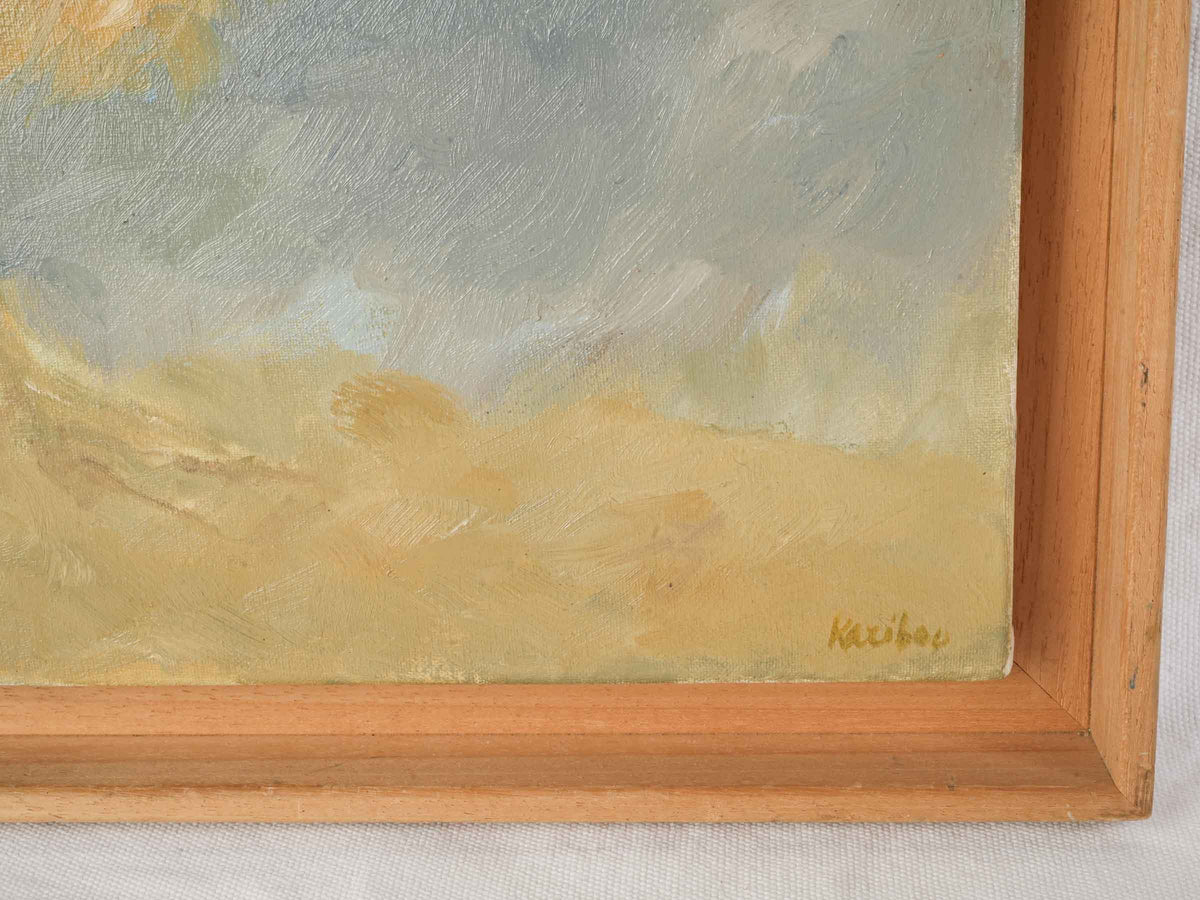 Contemporary Oil Painting of a Striding Buff Hen by Karibou - 17¼" x 20½"