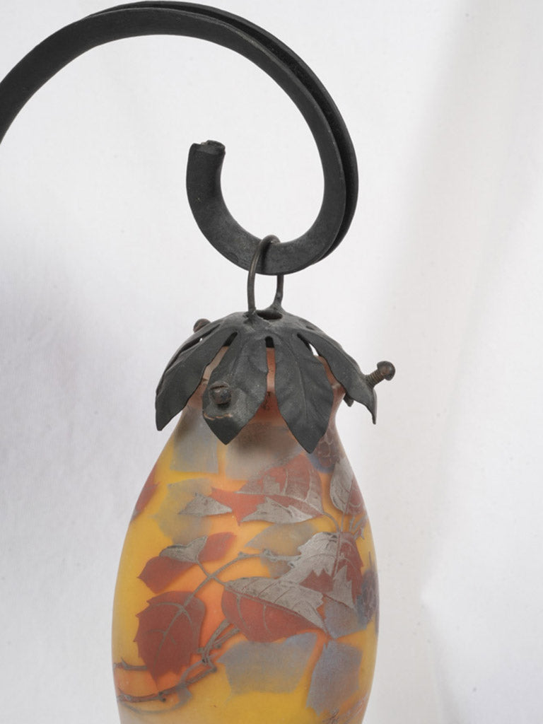 Art Nouveau Wrought Iron and Glass Chandelier Signed Reynaud - 34¾"