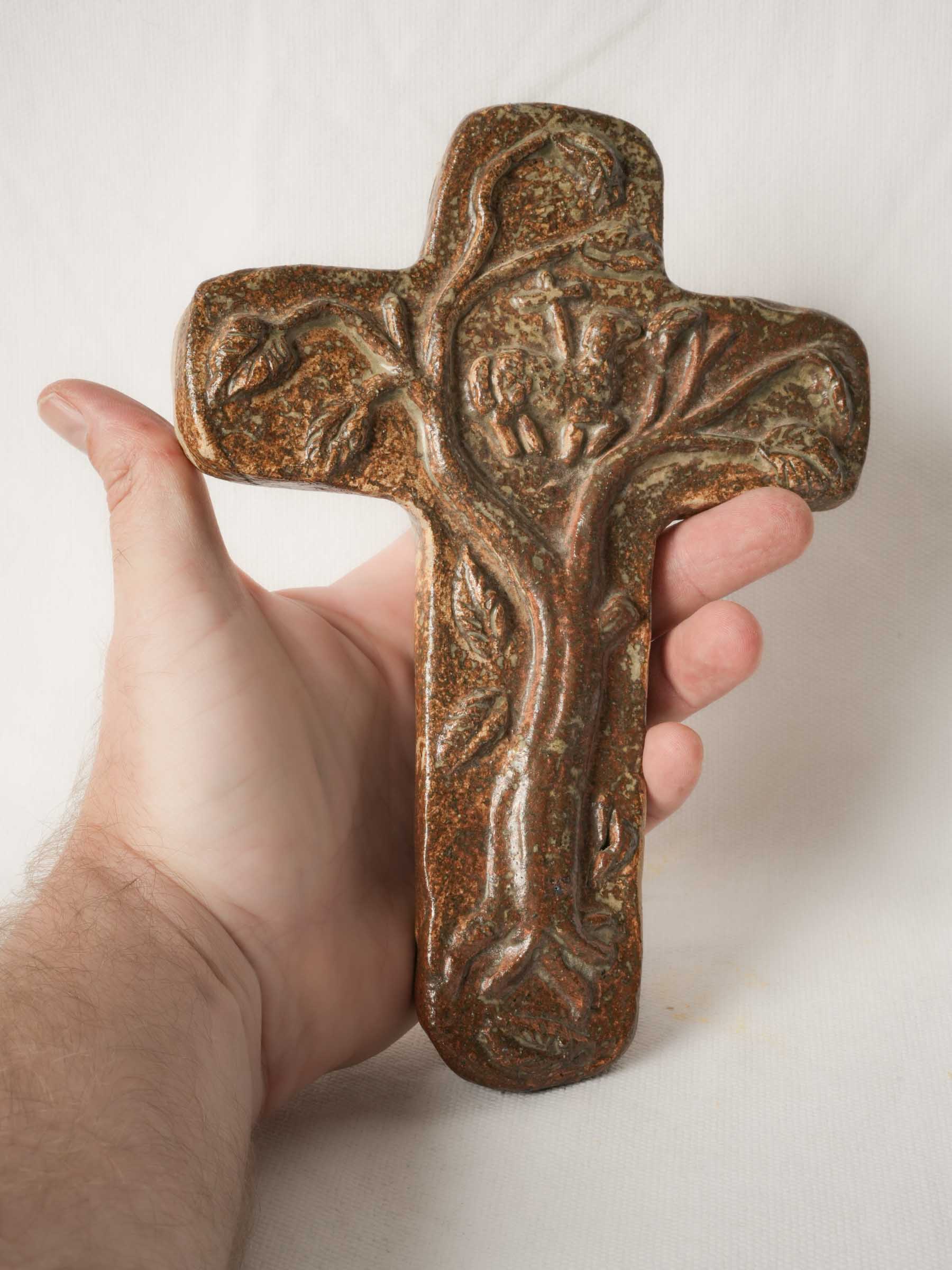 Atelier La Hulotte glazed crucifix w/ tree of life 9"