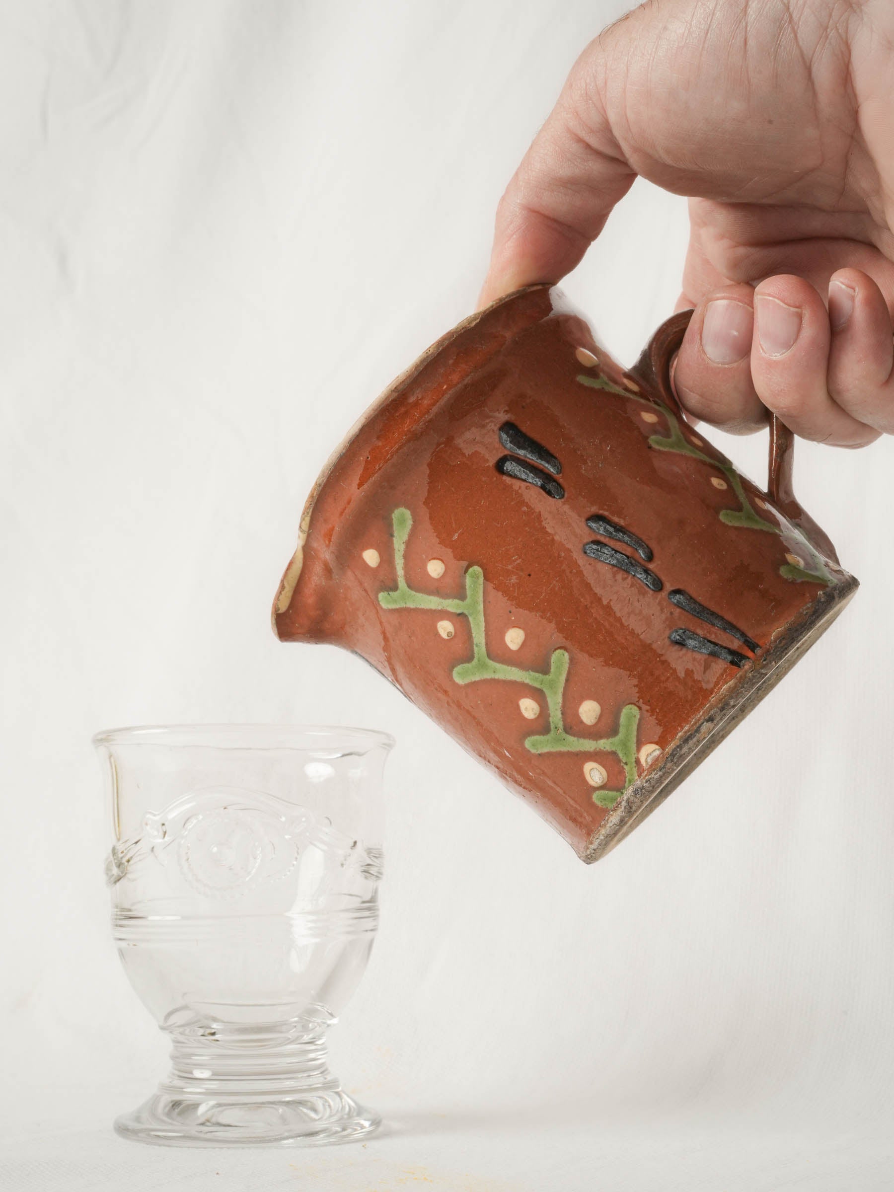 Antique Terracotta Pitcher from Savoy with ocher glaze 4¼"