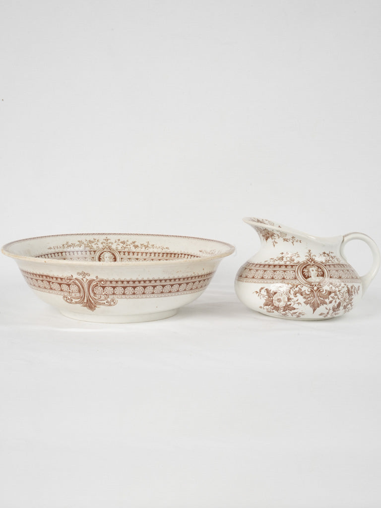 Elegant floral Sarreguemines basin with pitcher