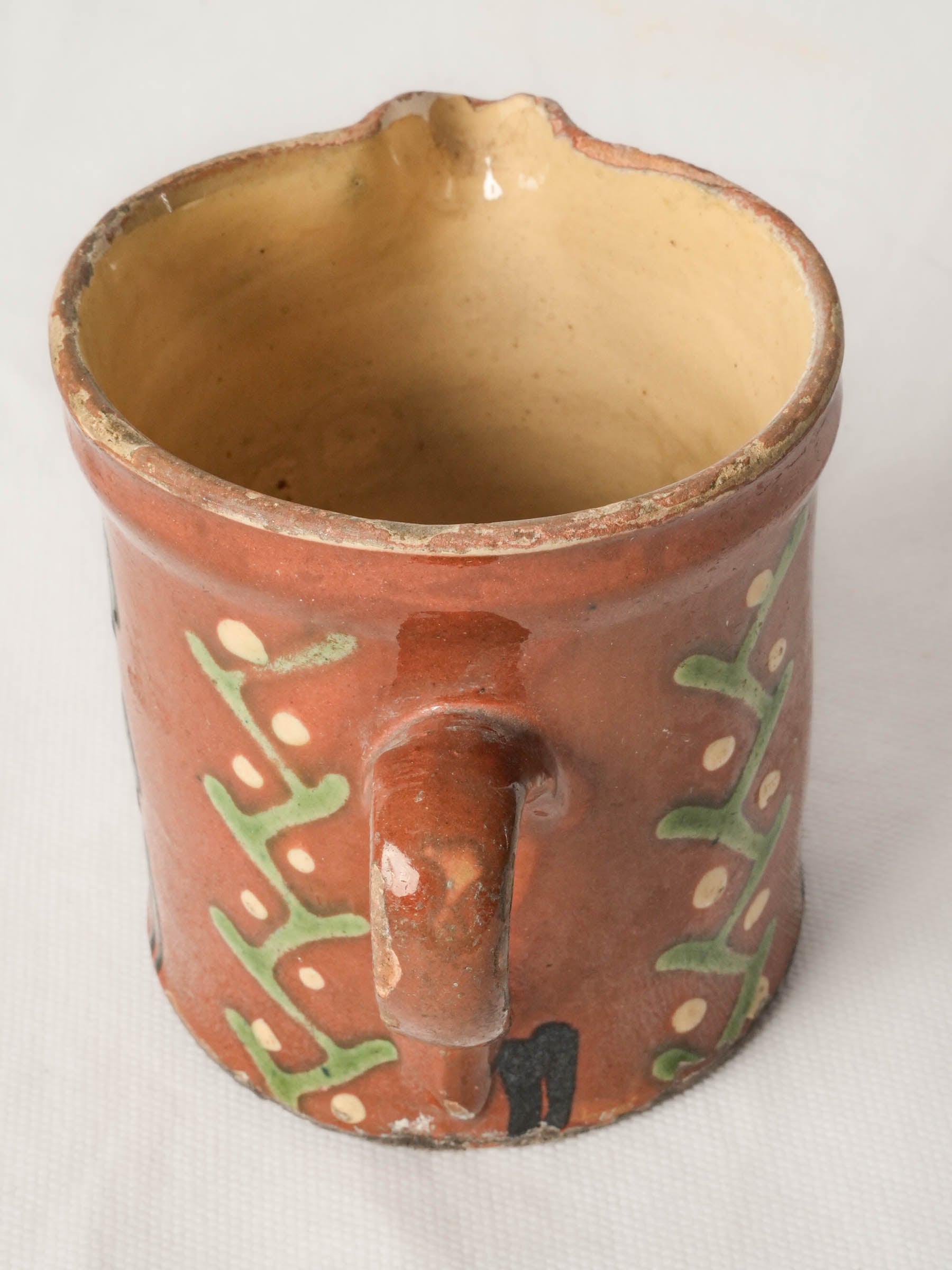 Antique Terracotta Pitcher from Savoy with ocher glaze 4¼"