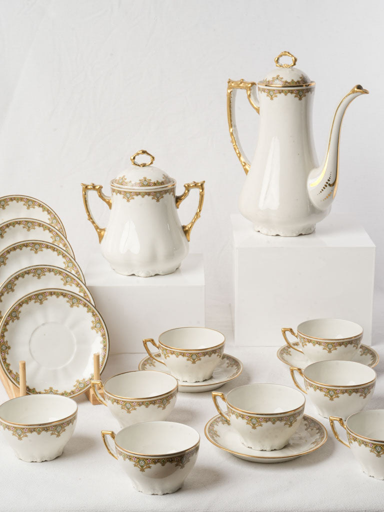 Limoges Rococo Revival Porcelain Coffee Service For 8 c. 1930s