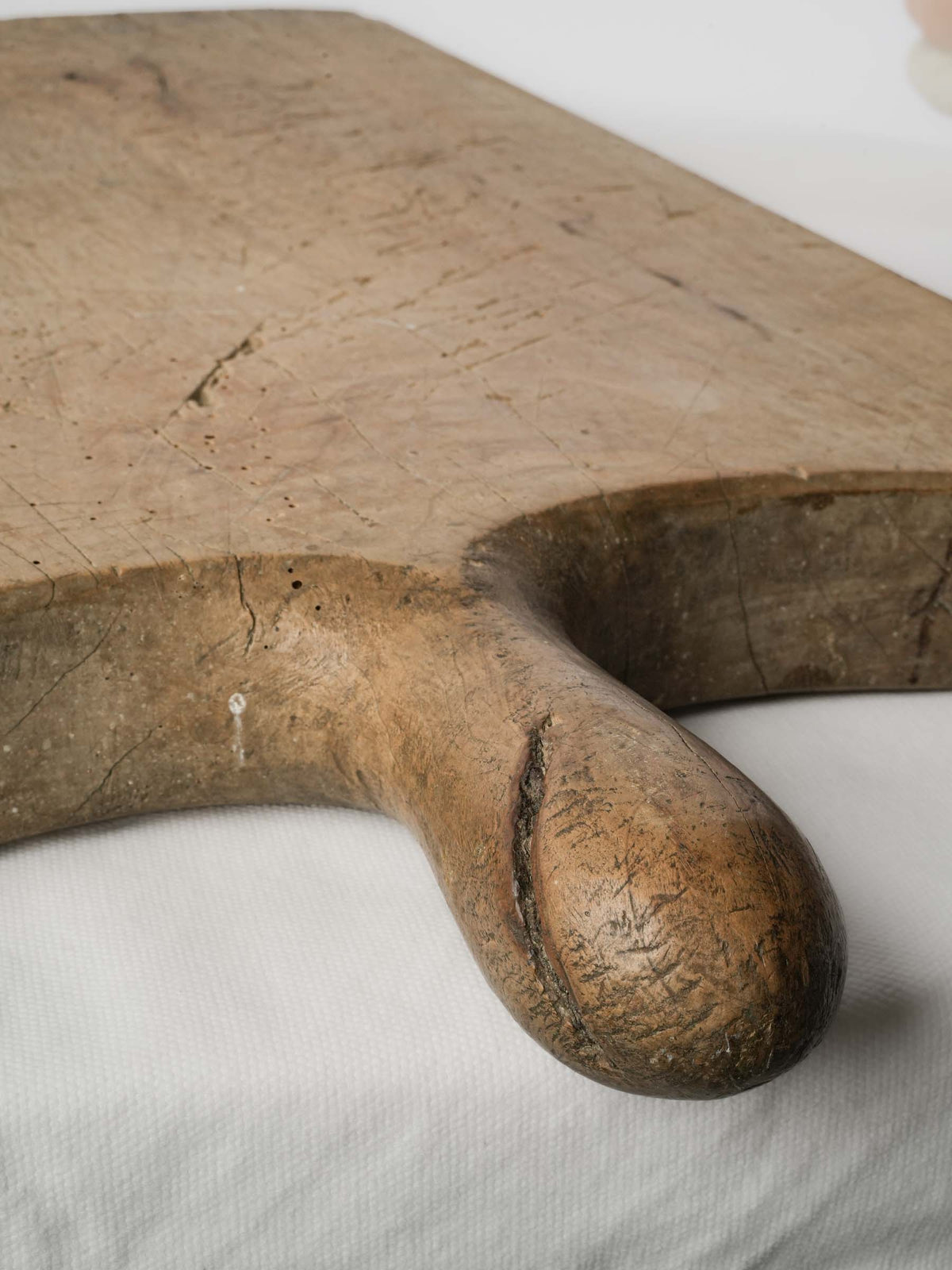 Large Antique French Wooden Cutting Board w/ Shaped Handle - 23¼"