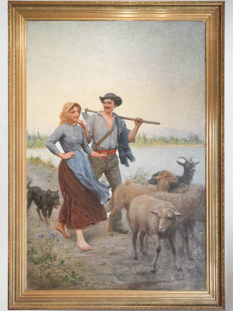 Monumental Pastoral Scene Signed and Dated Alfred Bouschet 1890 - 86½" x 60¼"