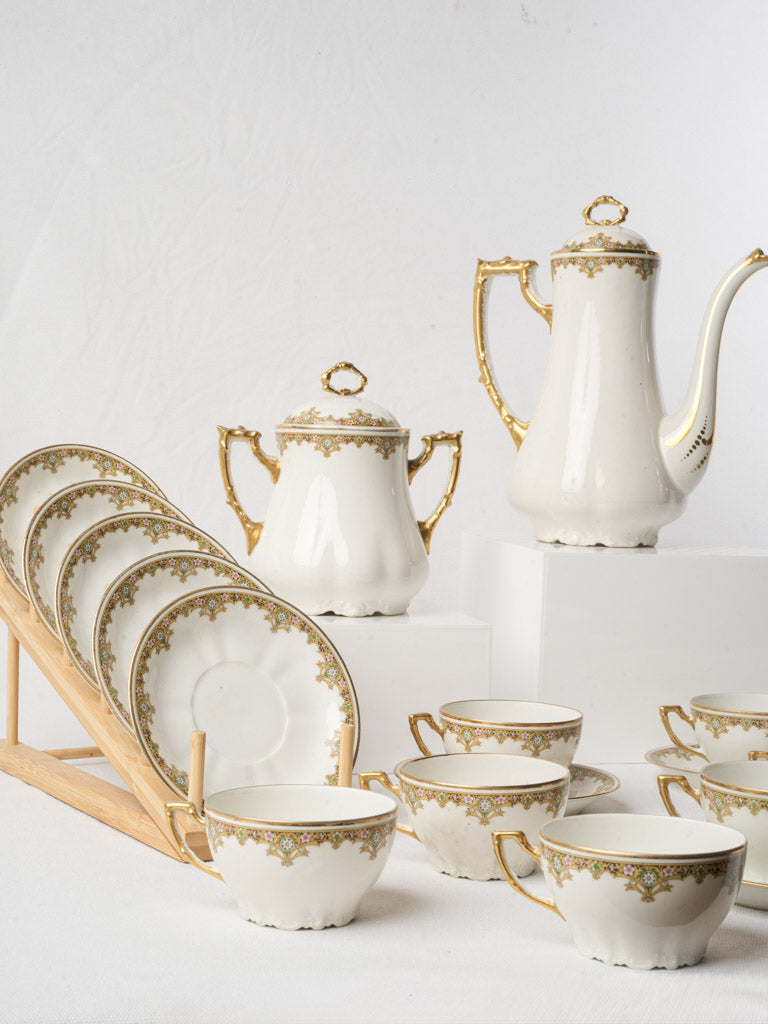 Limoges Rococo Revival Porcelain Coffee Service For 8 c. 1930s