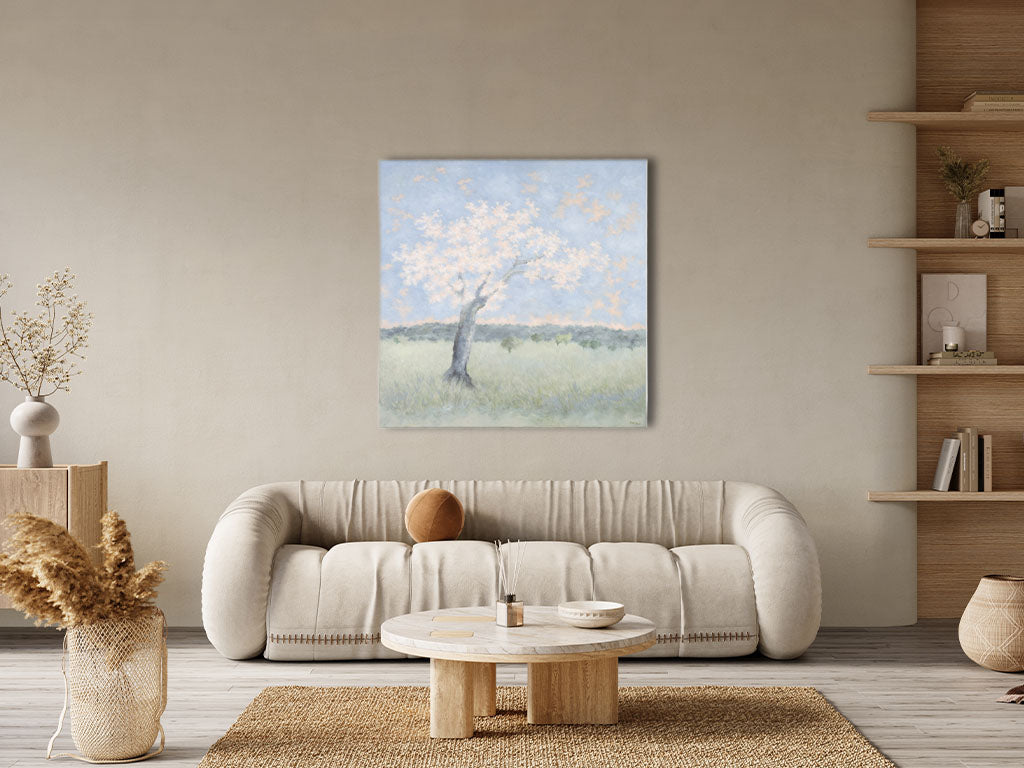 Contemporary landscape painting by Karibou - "Arbre fleurs" 39¾" x 39½" (unframed measure)