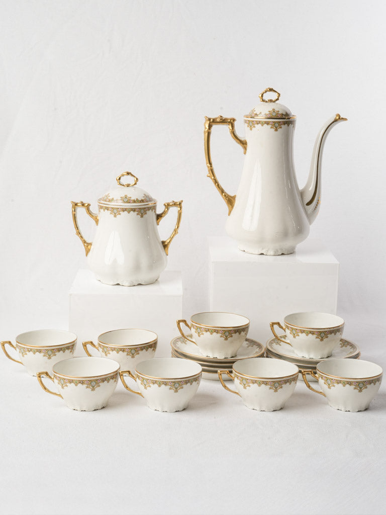 Limoges Rococo Revival Porcelain Coffee Service For 8 c. 1930s