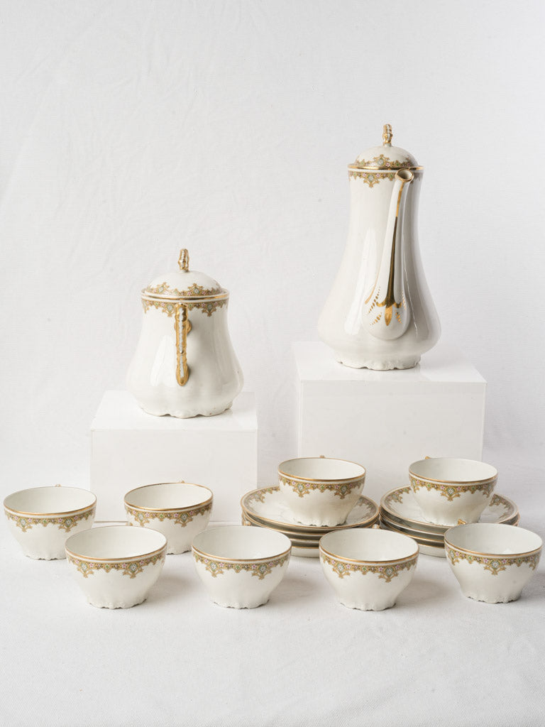 Limoges Rococo Revival Porcelain Coffee Service For 8 c. 1930s