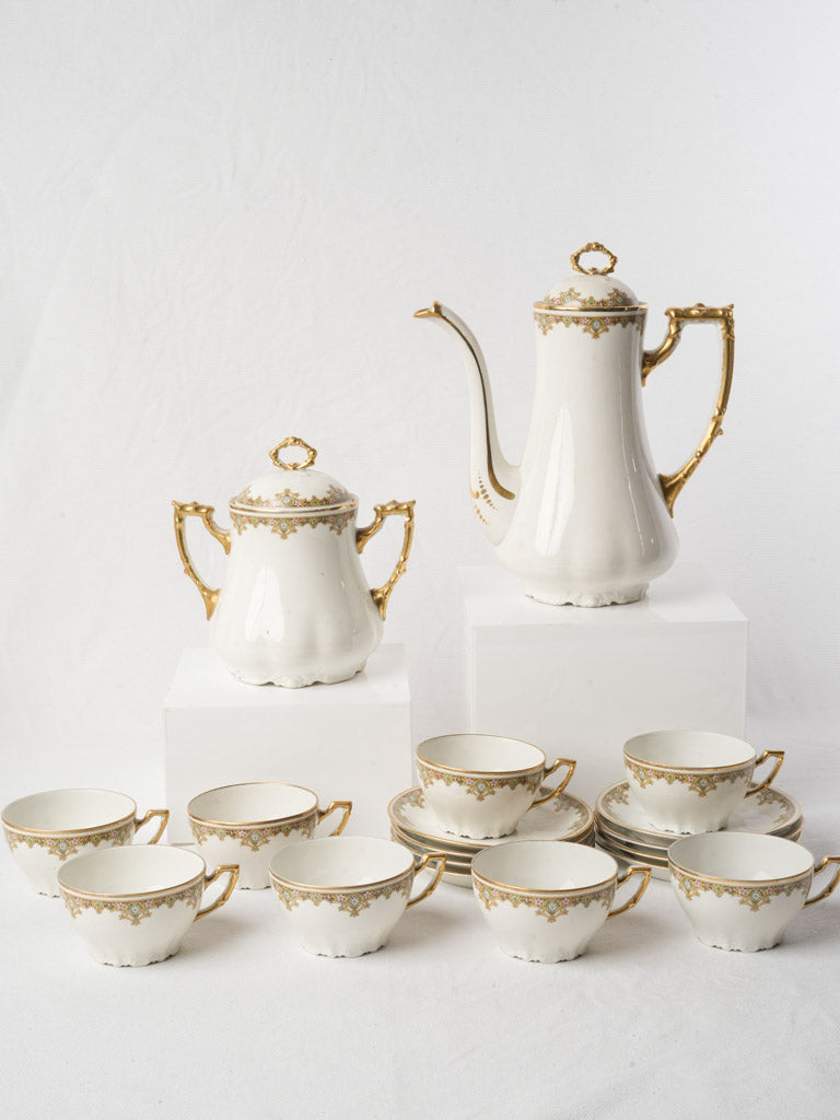 Limoges Rococo Revival Porcelain Coffee Service For 8 c. 1930s