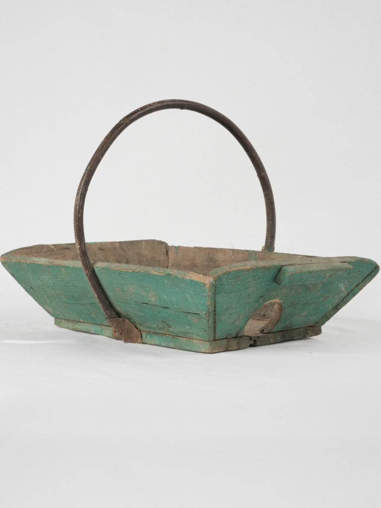 Antique French wooden green trug basket