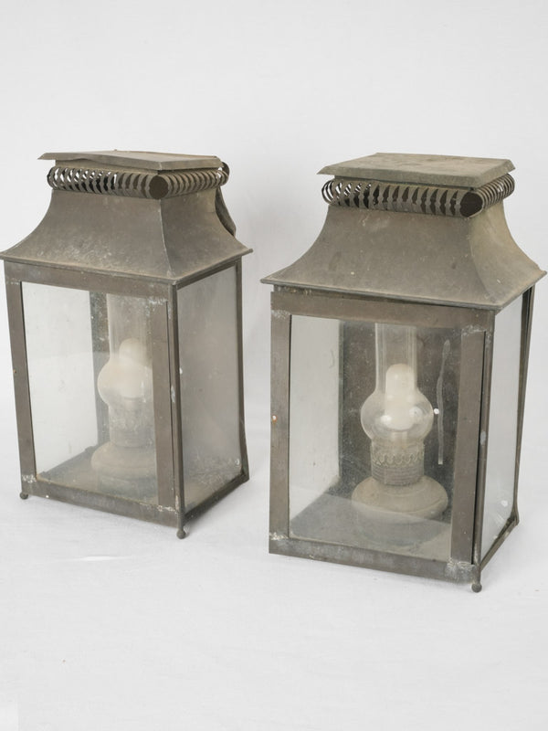 1920s French pair of zinc wall lanterns 16¼"