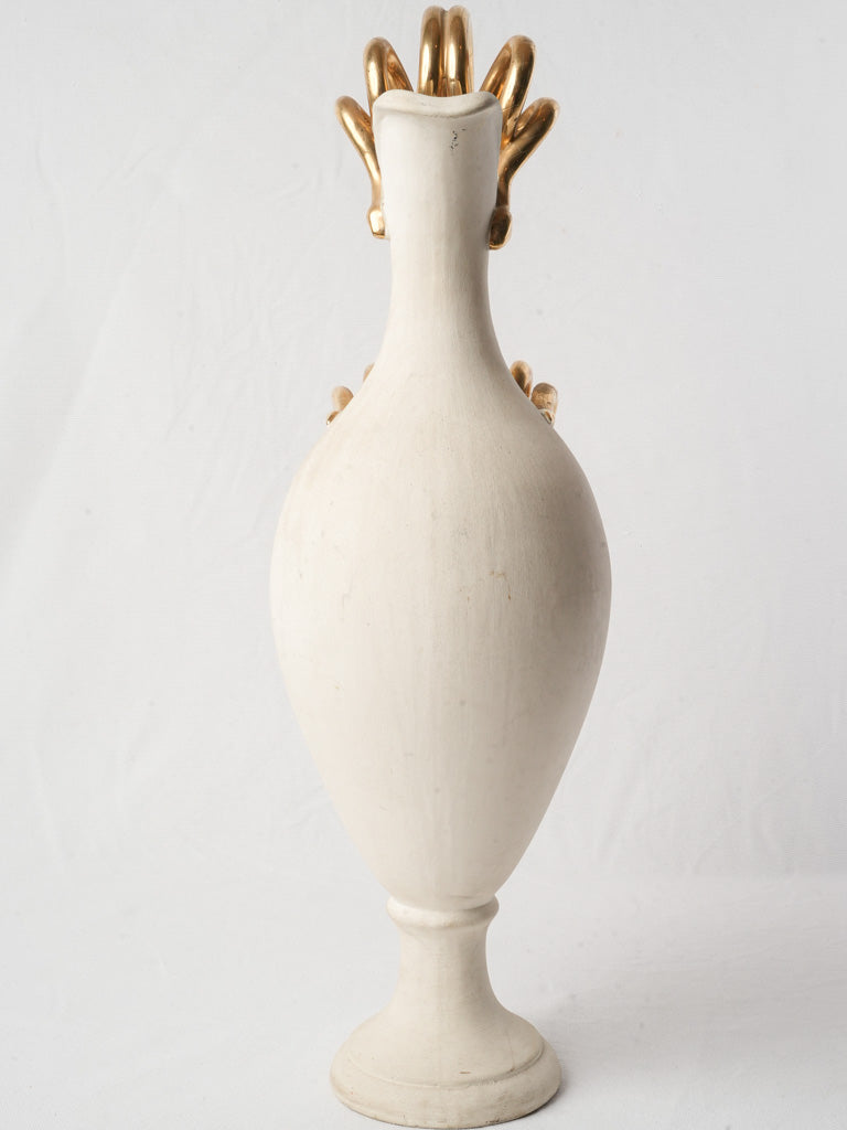 French Mid-20th Century Terracotta Ewer Vase w/ Gilt Serpent Handle - 22"