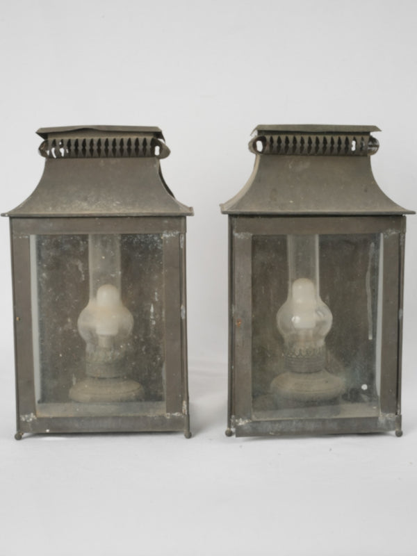 1920s French pair of zinc wall lanterns 16¼"