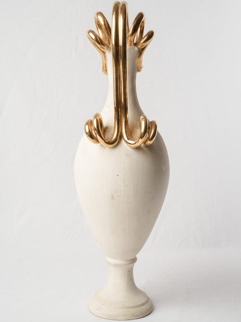 French Mid-20th Century Terracotta Ewer Vase w/ Gilt Serpent Handle - 22"