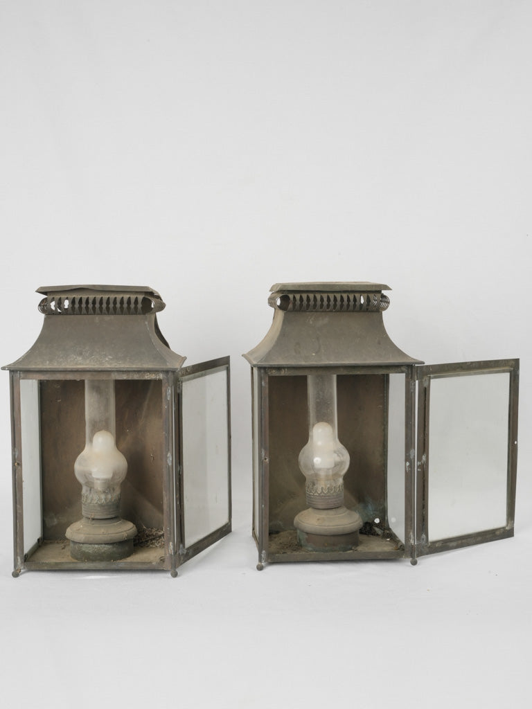 Electrified French glass oil lanterns