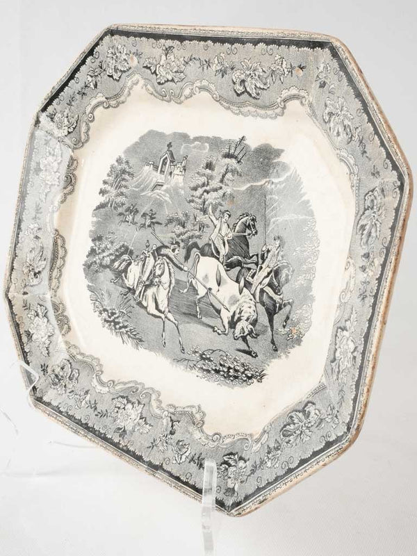 19th Century Spanish platter - black and white 14¼" x 11"